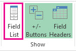 Field List button on the Analyze tab