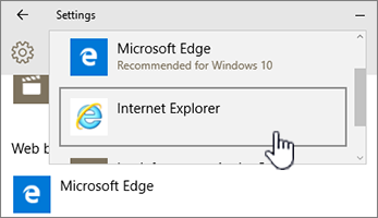 Selection of Edge or IE browser in Default programs