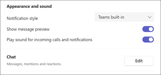 Notification settings in Teams for Windows 10