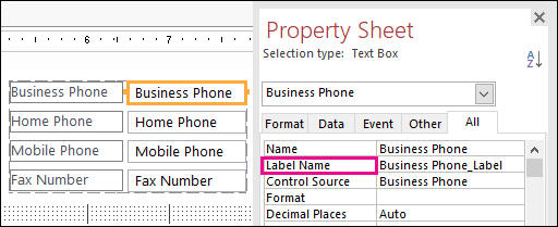 Label Name property shown in the Property Sheet