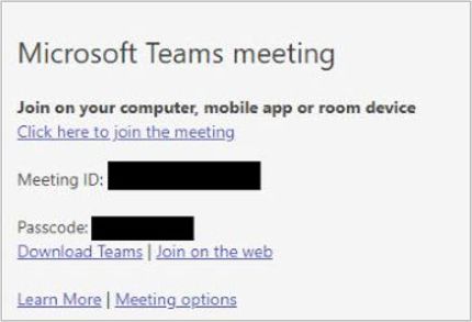 Meeting invitation with Meeting ID and passcode.
