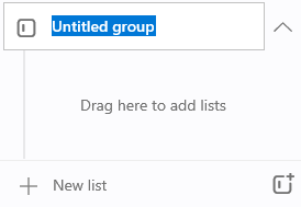 A new group with the name Untitled group is highlighted with the prompt to Drag here to add lists immediately below