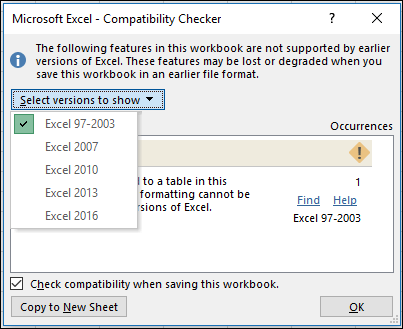 Excel Compatibility Checker dialog