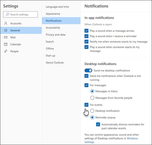 Screenshot showing how to turn on reminders in new Outlook for Windows