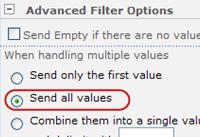 Click Send all values in the Advanced Filter Options.