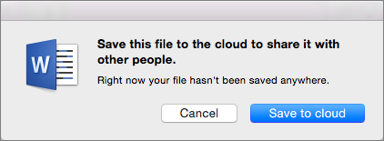 To enable sharing, save the document to a cloud-based storage service by clicking Save to cloud