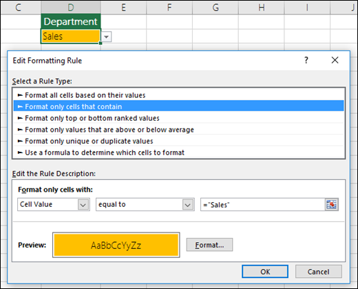 Format only cells that contain option