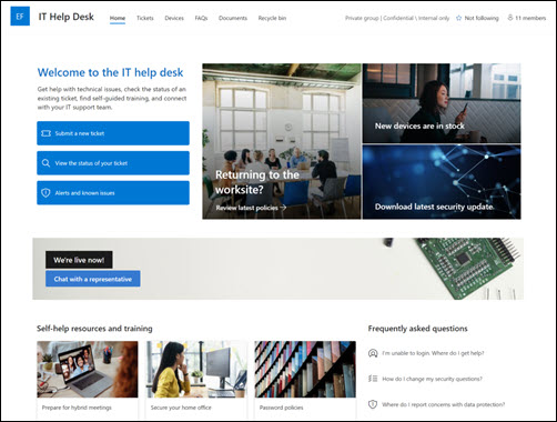 Preview of the IT help desk site template.