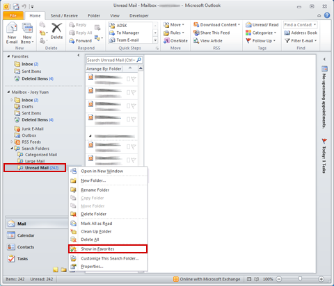 непрочитанный почтовый файл отсутствует в Outlook 2010