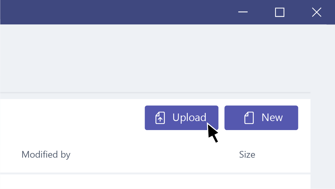 Files tab with Upload button selected