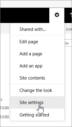 Site settings option under the Settings button