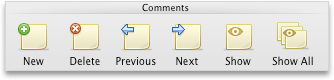 Excel Review tab, Comments group