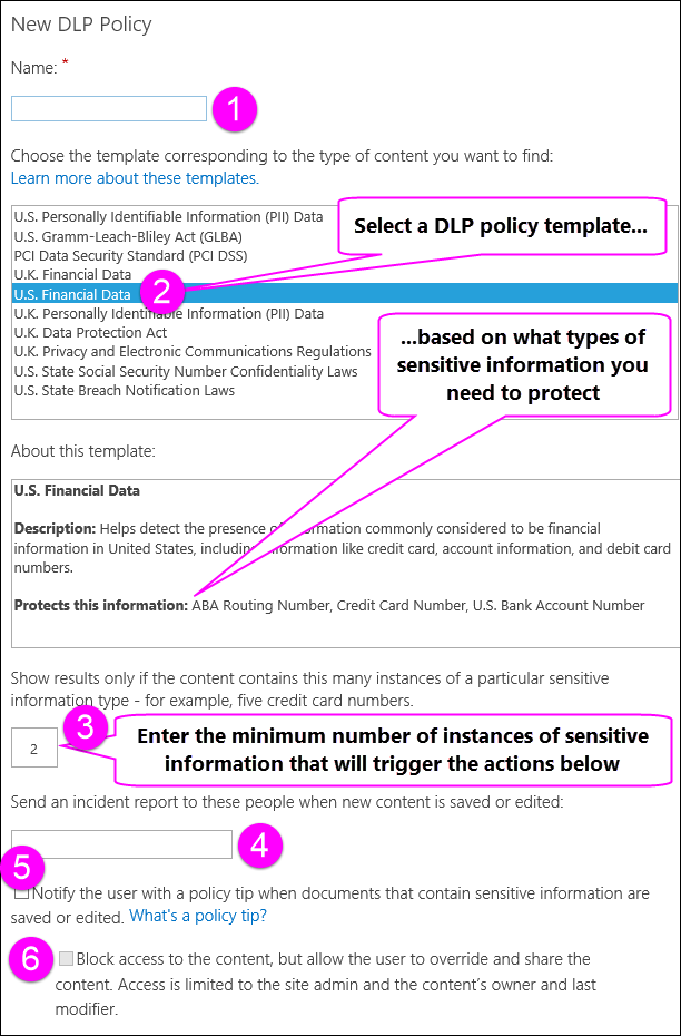 New DLP Policy options