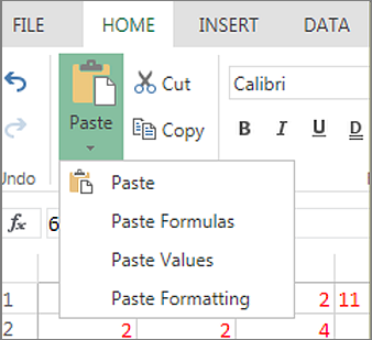 Paste options