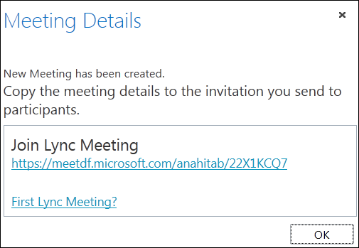 Screen shot of meeting details window