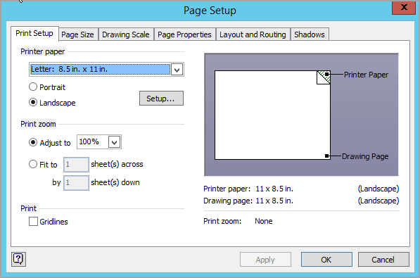 Print Setup tab