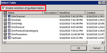 Select Table dialog