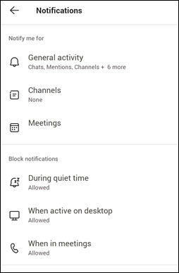 The notification options on Android