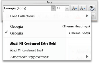 Font pop-up menu
