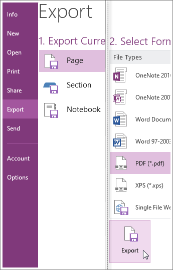 You can export notes to other formats, like a PDF, XPS, or Word document.