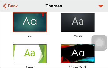 Themes command, with Ion selected