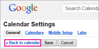 google calendar - click back to calendar