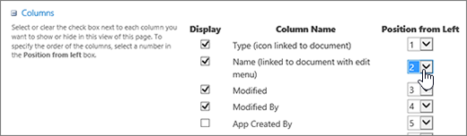 Reorder Library columns in Modify view dialog