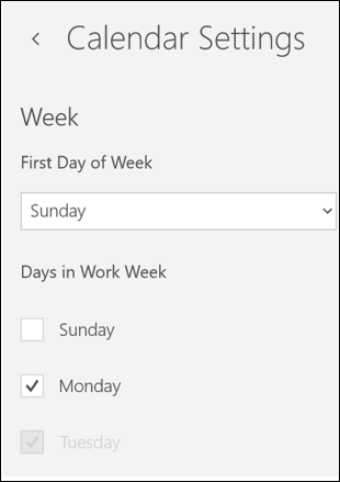 Calendar Settings in Calendar app