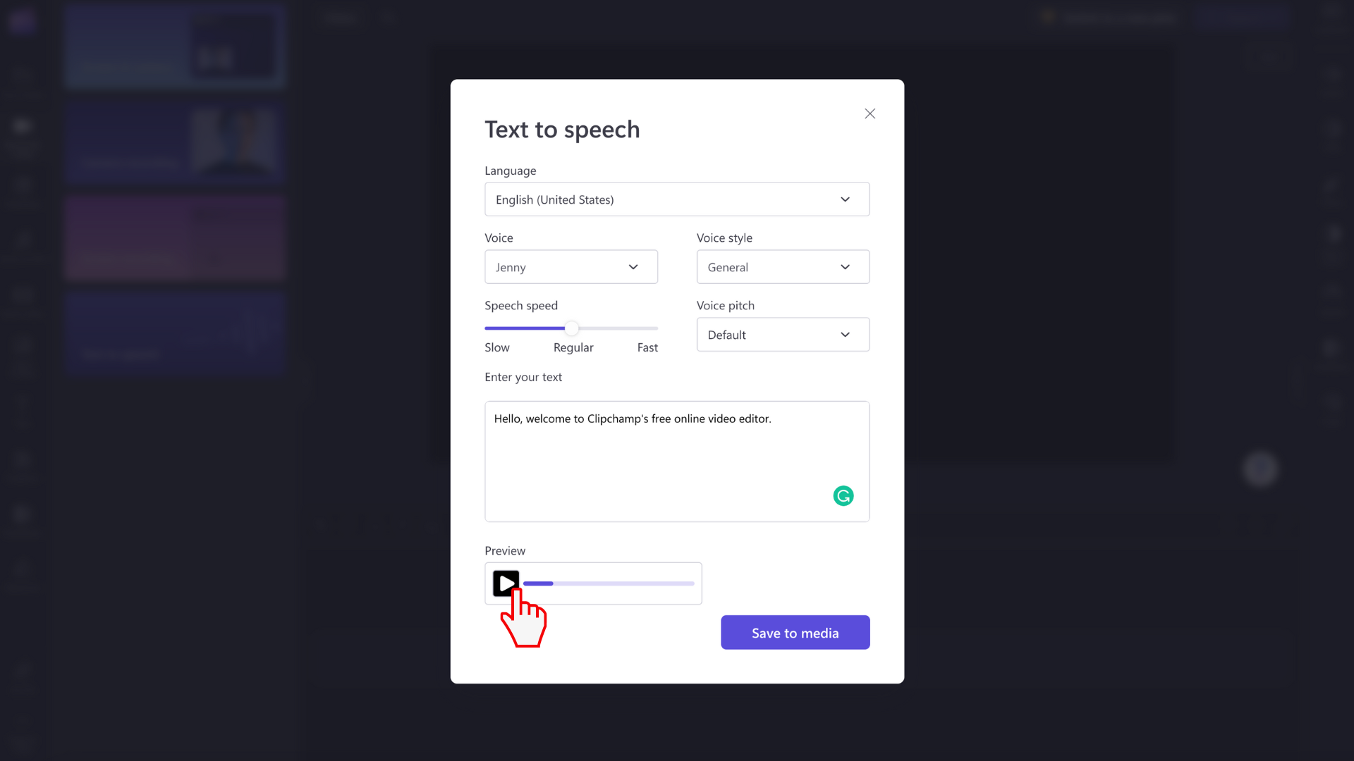 An image of the text to speech feature open.