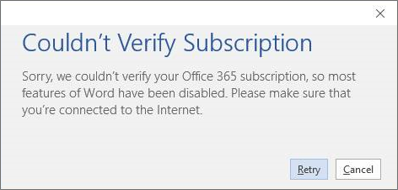 Screenshot of the "Couldn't Verify Subscription" error message