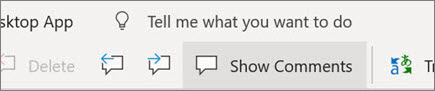 Show comments in Word for the web