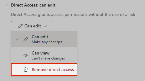 OneNote screenshot showing how to remove direct sharing access