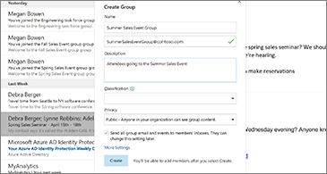 Inbox in the background and Create Group dialog box in the foreground