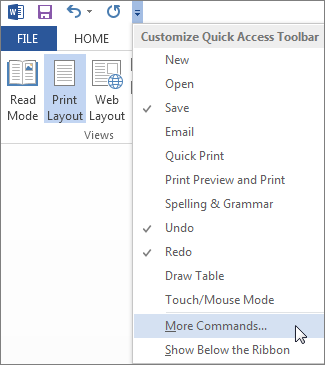 Quick Access Toolbars menu