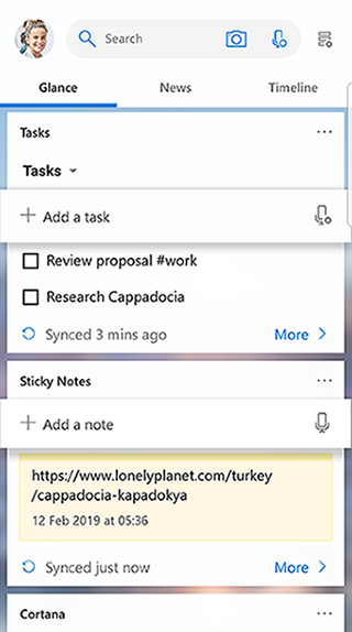 Screenshot showing the Tasks card in the Launcher Feed
