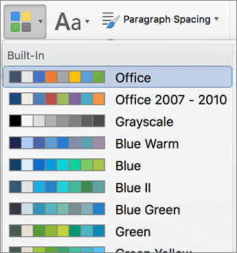 Color options when you click the Colors button