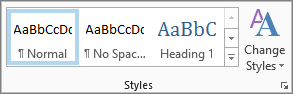 The styles group in the format text ribbon