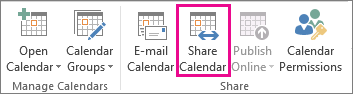 Share Calendar button in Outlook 2013 Home tab