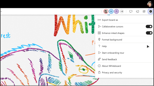 Whiteboard Settings allows you to export images, format backgrounds, and more.