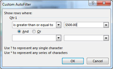 Custom AutoFilter dialog box