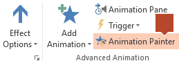 The Animation Painter is available on the Animation toolbar ribbon when something animated is selected on a slide