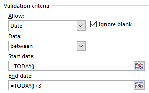 Validation criteria settings to restrict date entry to a specific time frame