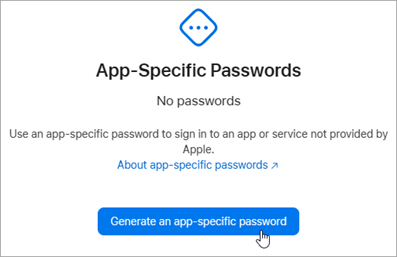 Screenshot of window to generate an app-specific password