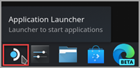 Finding the Application Launcher icon on the Steam Desktop taskbar.