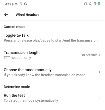 Walkie Talkie Toggle To Talk mode settings
