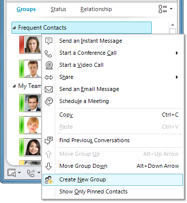 Create New Group selected by right-clicking an existing group