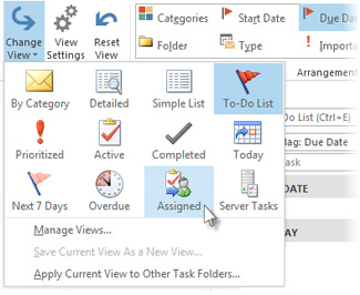 Assigned task view command on the ribbon