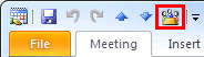 Meeting window Quick Access Toolbar with Meeting Workspace command added