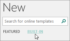 Screenshot of categories of built-in templates in Publisher.