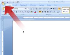Arrow pointing to the Microsoft Office Button